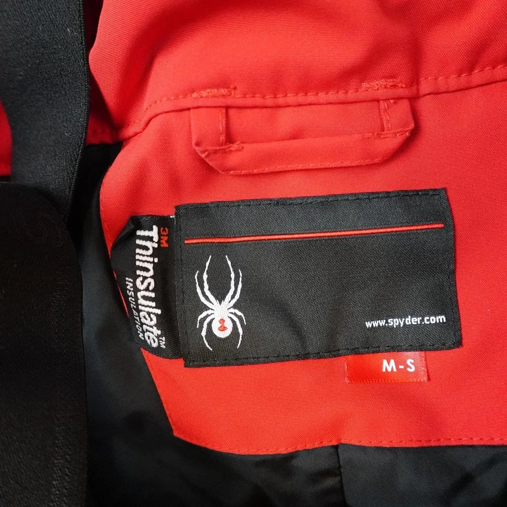 Spyder Snow Pants Mens Medium Red Insulated Ski Snowboard Bibs Suspenders